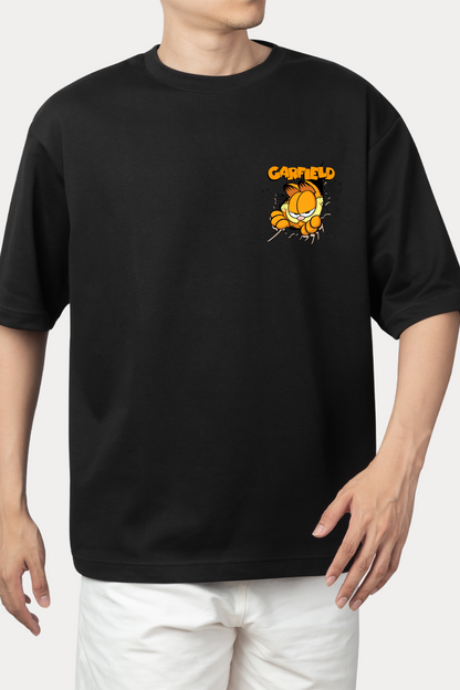 Garfield Temalı Unisex Siyah Tasarım Tişört